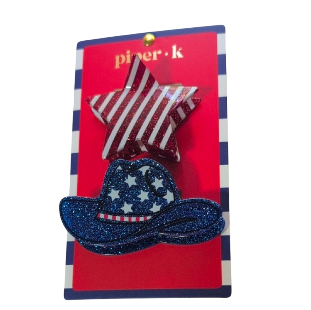 Piper K Patriotic Star and Hat Hair Clips - Red, Blue